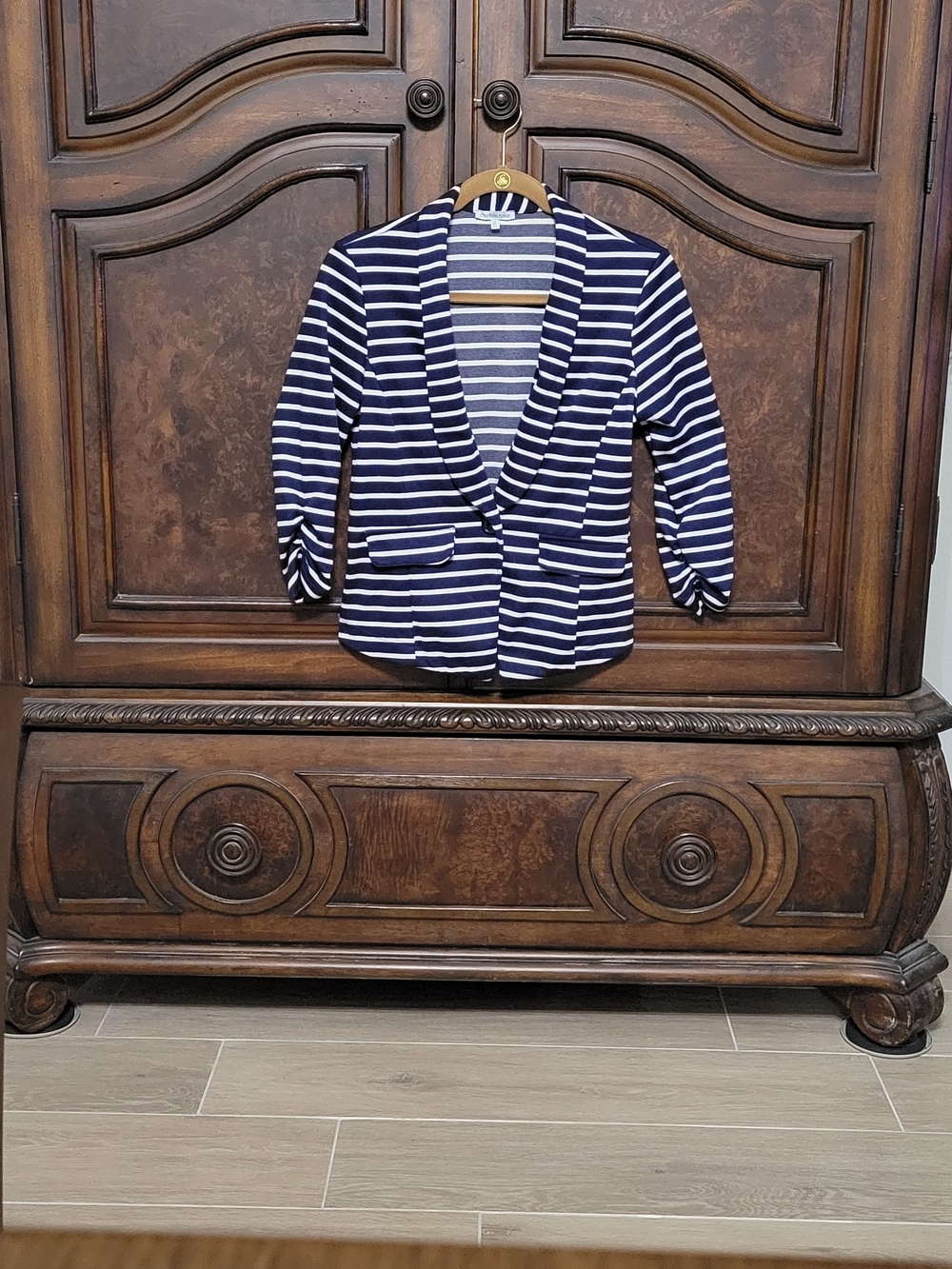 Striped Navy & White Women's Blazer- Medium